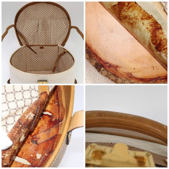 CELINE Macadam Canvas Hat Case Trunk PVC Leather White Authentic - Picture 16 of 16